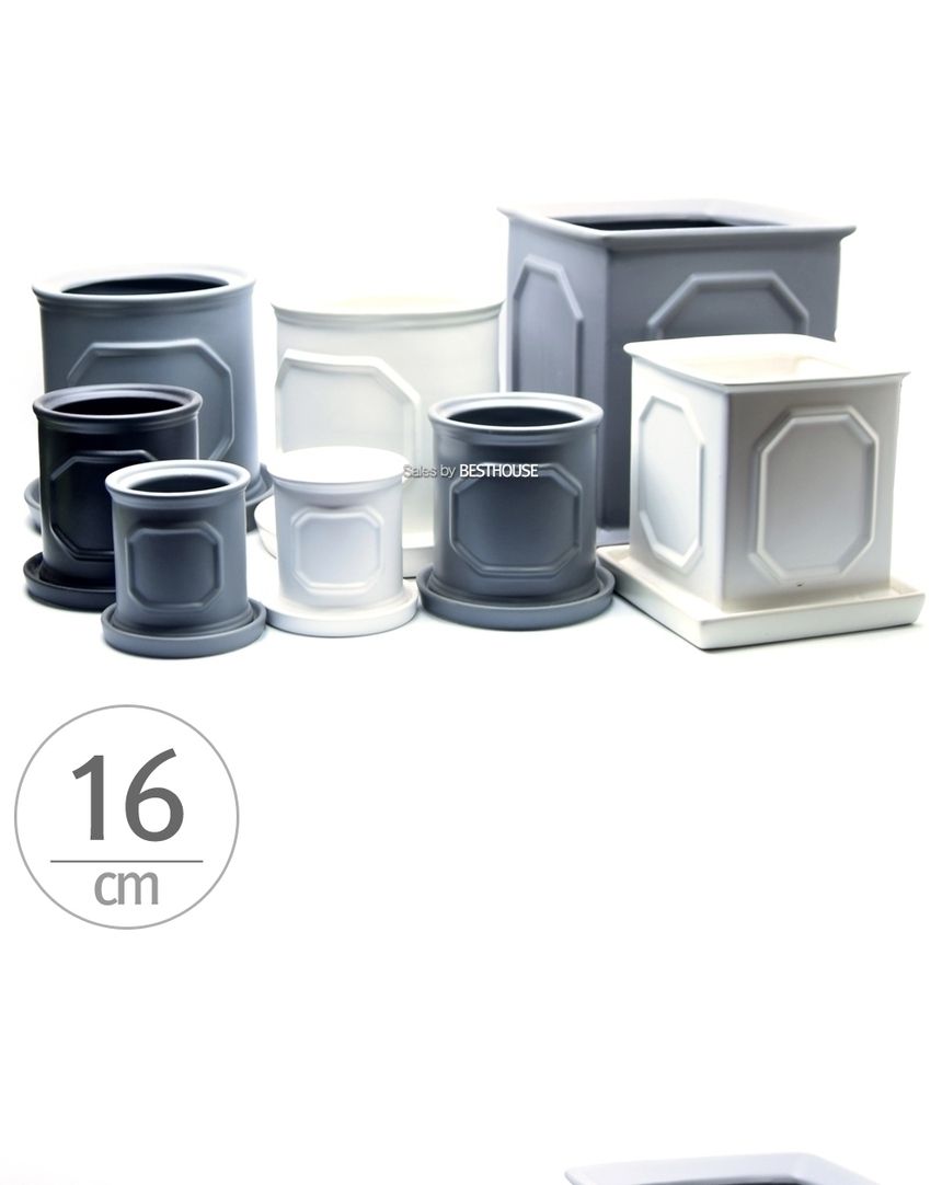 모던 도기 몰딩 화분 R16 16x17cm/화분/네모화분/사각화분/미니화분/토기화분/도기화분/흙화분/예쁜화분/수
