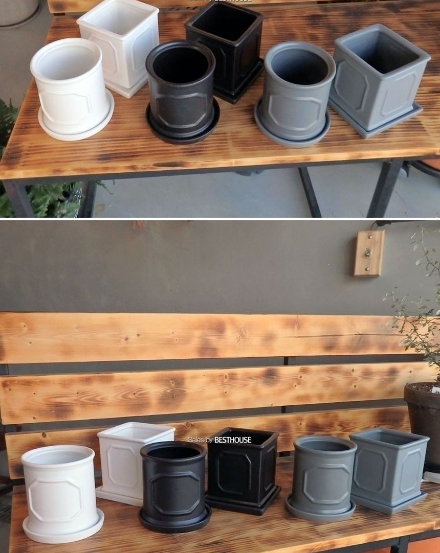 모던 도기 몰딩 화분 R16 16x17cm/화분/네모화분/사각화분/미니화분/토기화분/도기화분/흙화분/예쁜화분/수