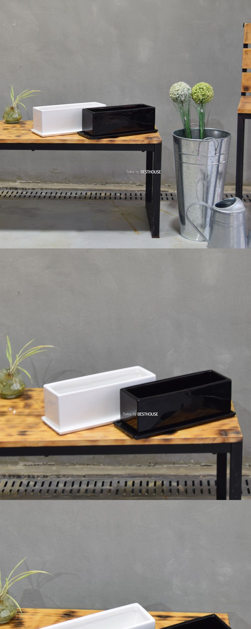 모던 도기화분 옆이 넓은 직사각 30x10x10cm/사각화분/분갈이화분/원예화분/분갈이사각화분/원예사각화분/