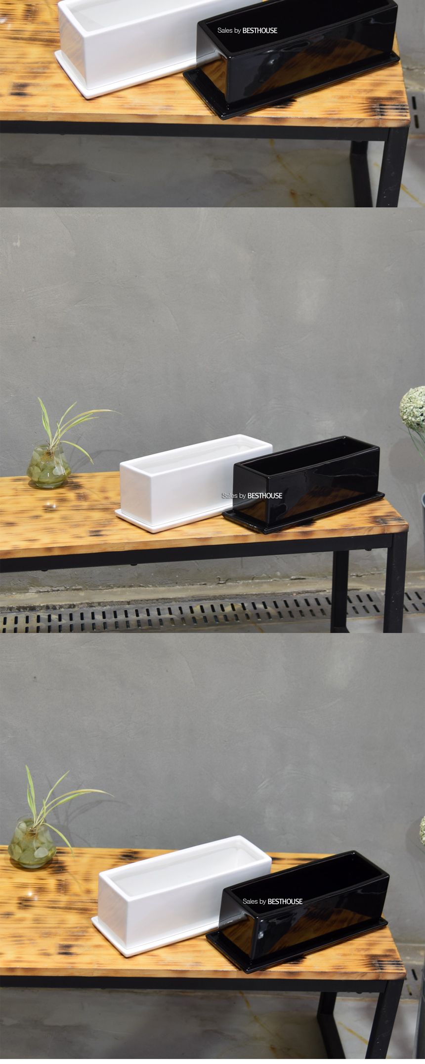모던 도기화분 옆이 넓은 직사각 30x10x10cm/사각화분/분갈이화분/원예화분/분갈이사각화분/원예사각화분/