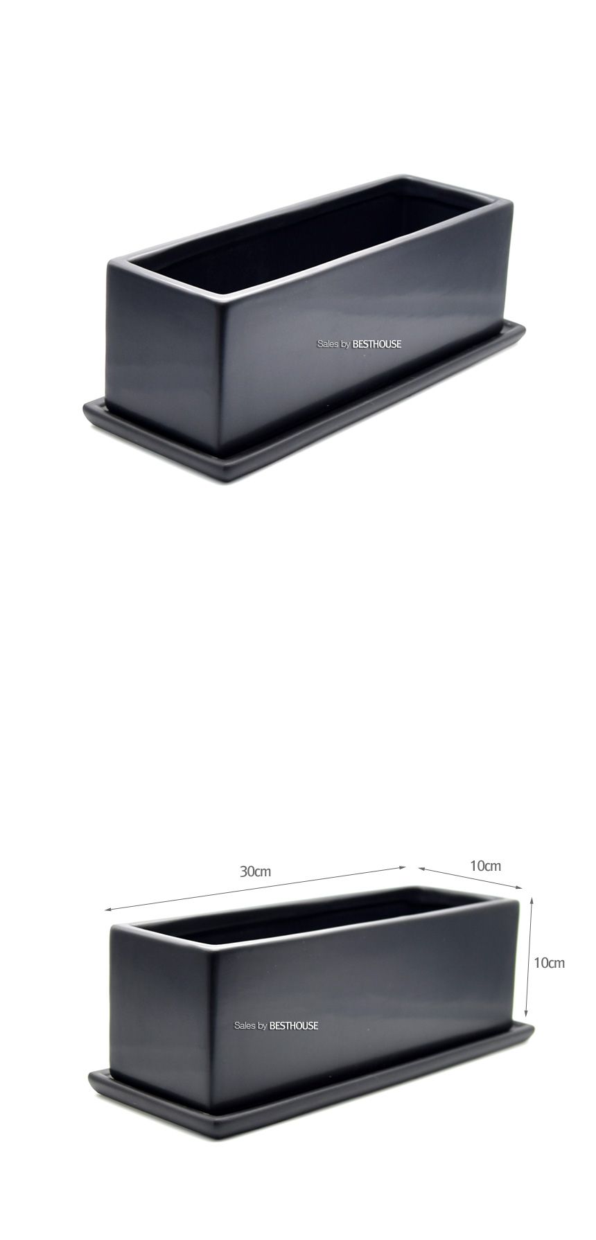 모던 무광 도기화분 옆이 넓은 직사각 30x10x10cm 블랙/사각화분/분갈이화분/원예화분/분갈이사각화분/원예