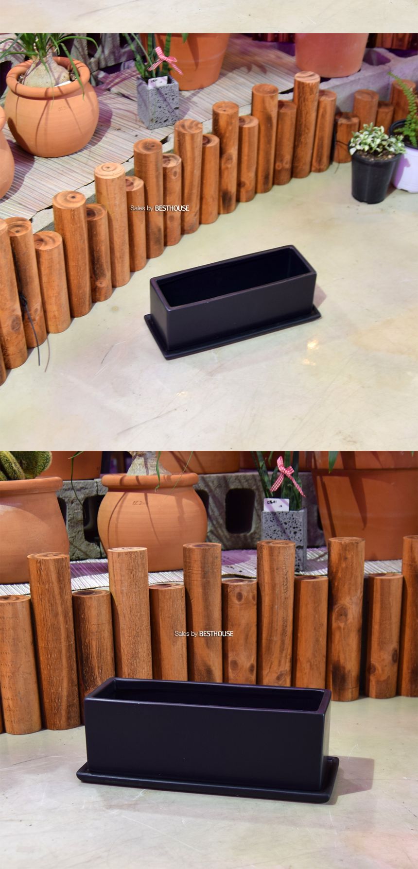 모던 무광 도기화분 옆이 넓은 직사각 30x10x10cm 블랙/사각화분/분갈이화분/원예화분/분갈이사각화분/원예