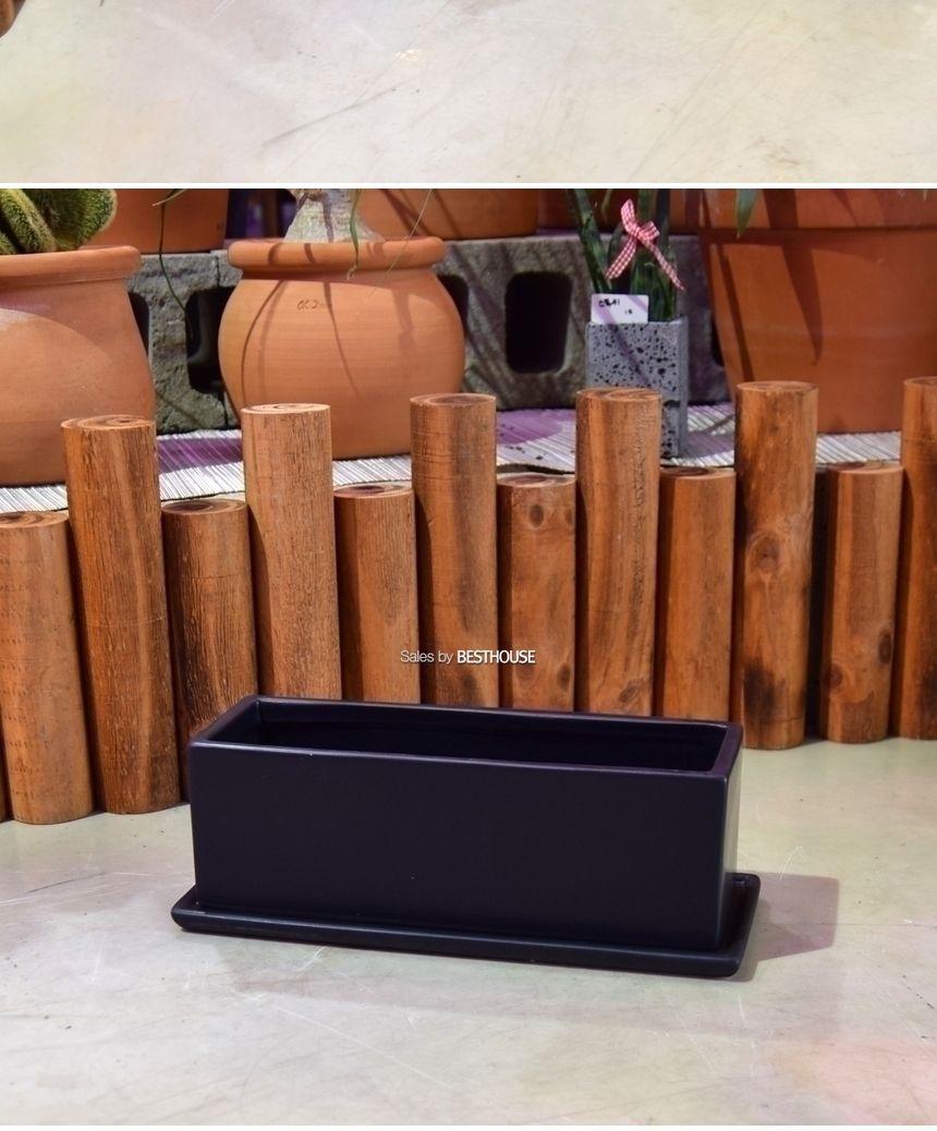 모던 무광 도기화분 옆이 넓은 직사각 30x10x10cm 블랙/사각화분/분갈이화분/원예화분/분갈이사각화분/원예