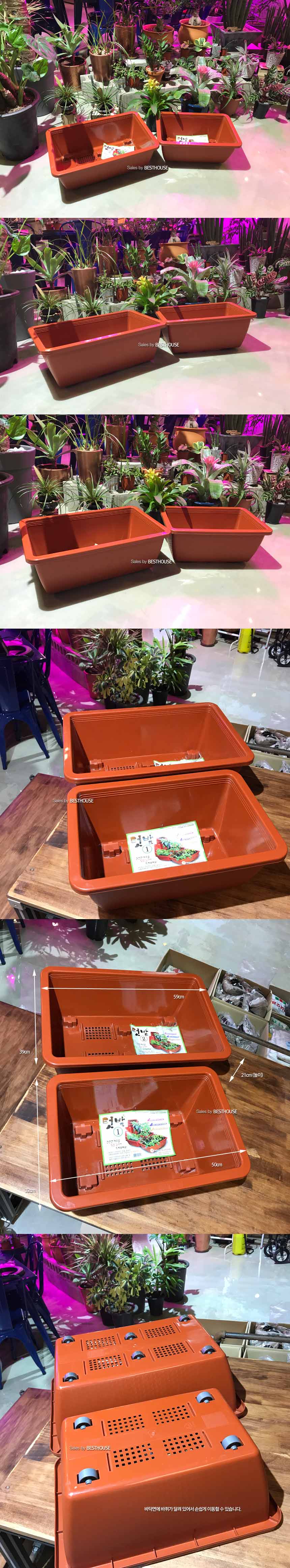 베란다 텃밭용 플라스틱 화분 직사각(바퀴이동형)2호(59x39cm)/화분/네모화분/사각화분/모던사각화분/예쁜