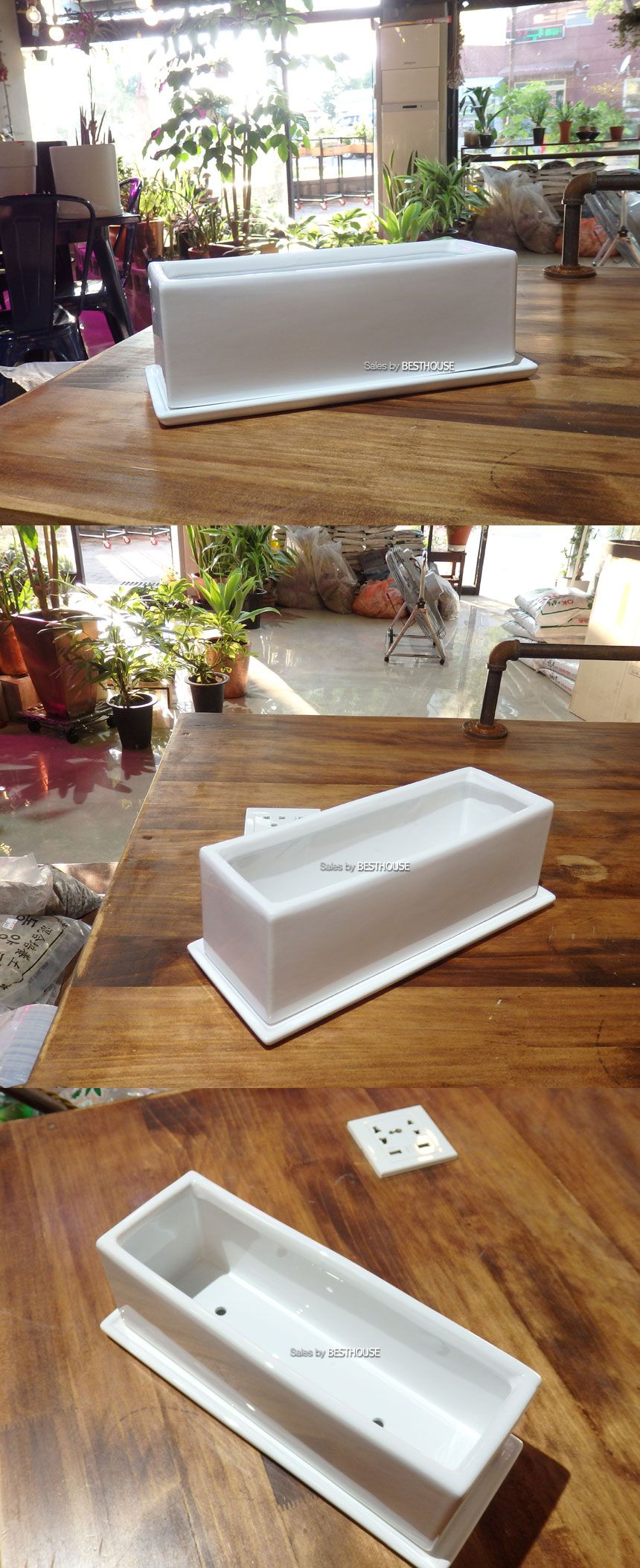 모던 유광 도기화분 화이트 옆이 넓은 직사각 30x10x10cm/화분/심플화분/예쁜화분/감성화분/화분선물/모던