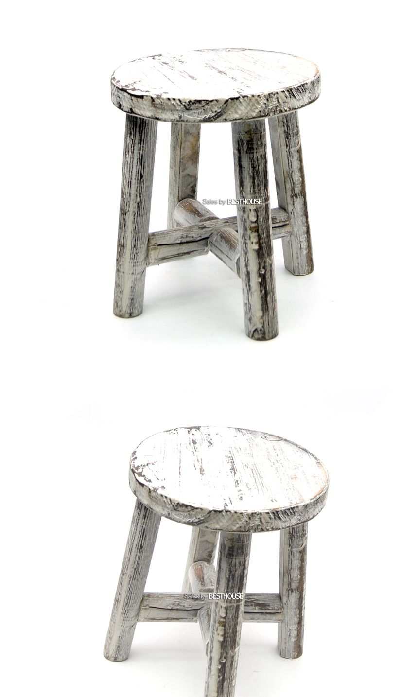 빈티지 화이트 원목 우드 원형 미니 화분받침대 18x20cm/화분받침/화분받침대/화분대/장식받침대/장식받침/