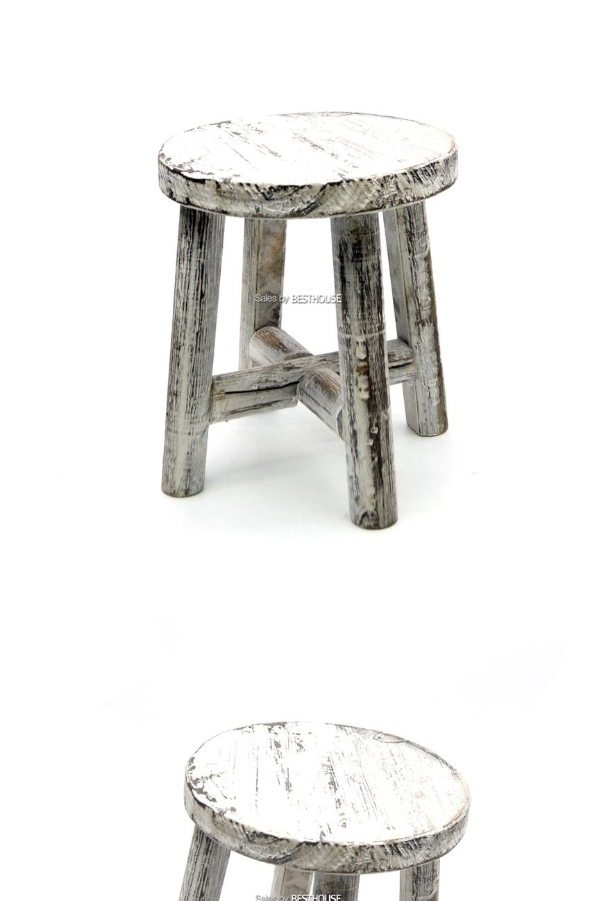 빈티지 화이트 원목 우드 원형 미니 화분받침대 18x20cm/화분받침/화분받침대/화분대/장식받침대/장식받침/