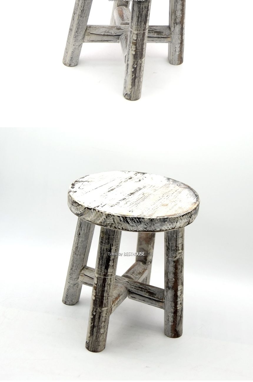 빈티지 화이트 원목 우드 원형 미니 화분받침대 18x20cm/화분받침/화분받침대/화분대/장식받침대/장식받침/