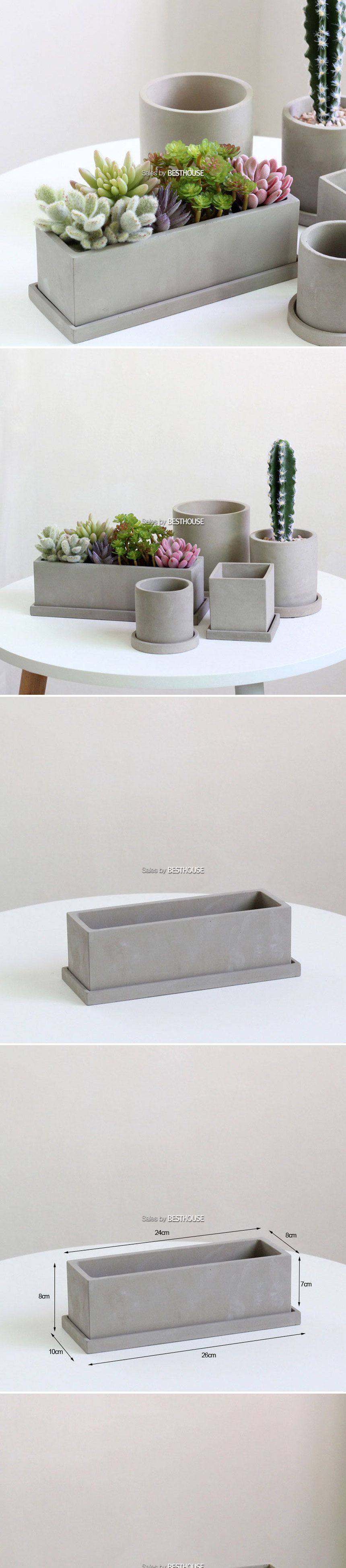 모던 시멘트 옆이 넓은 화분 정사각 3구형/사각화분/시멘트화분/원형화분/인테리어화분/깔끔한화분/다육이