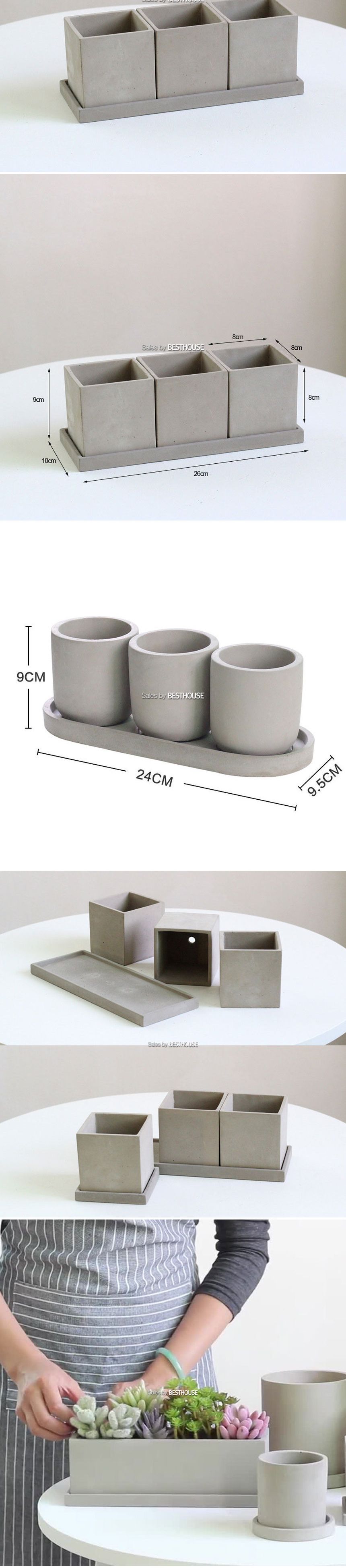 모던 시멘트 옆이 넓은 화분 정사각 3구형/사각화분/시멘트화분/원형화분/인테리어화분/깔끔한화분/다육이