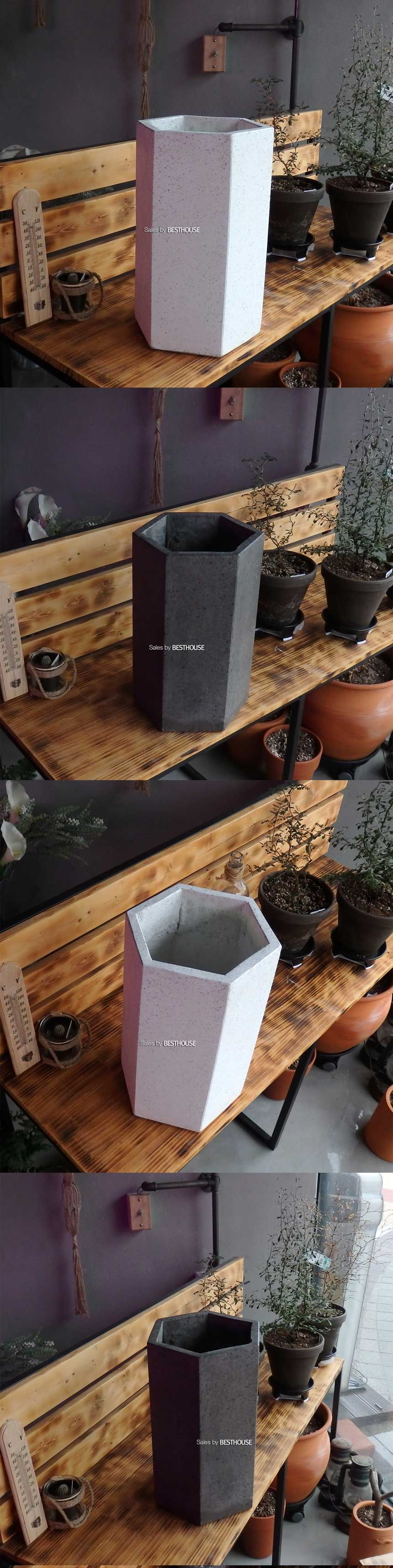 모던 시멘트 육각 22x40cm 대형 화분/화분/꽃화분/식물화분/플라워화분/꽃집화분/분배화분/인테리어화분/정