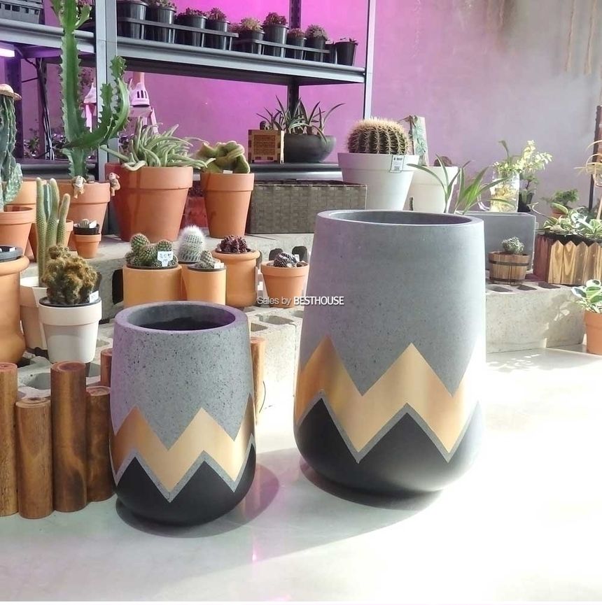 2개셋트 모던 시멘트 화분 긴원형 블랙 지그재그 31x51 23x35cm/화분/꽃화분/식물화분/플라워화분/꽃집화분