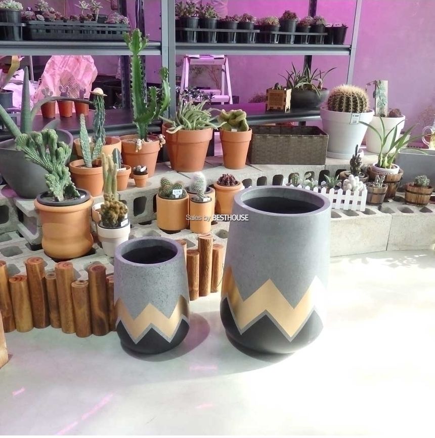 2개셋트 모던 시멘트 화분 긴원형 블랙 지그재그 31x51 23x35cm/화분/꽃화분/식물화분/플라워화분/꽃집화분