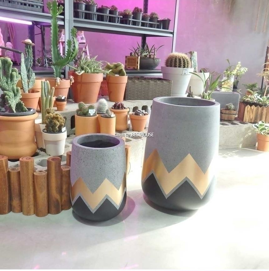 2개셋트 모던 시멘트 화분 긴원형 블랙 지그재그 31x51 23x35cm/화분/꽃화분/식물화분/플라워화분/꽃집화분