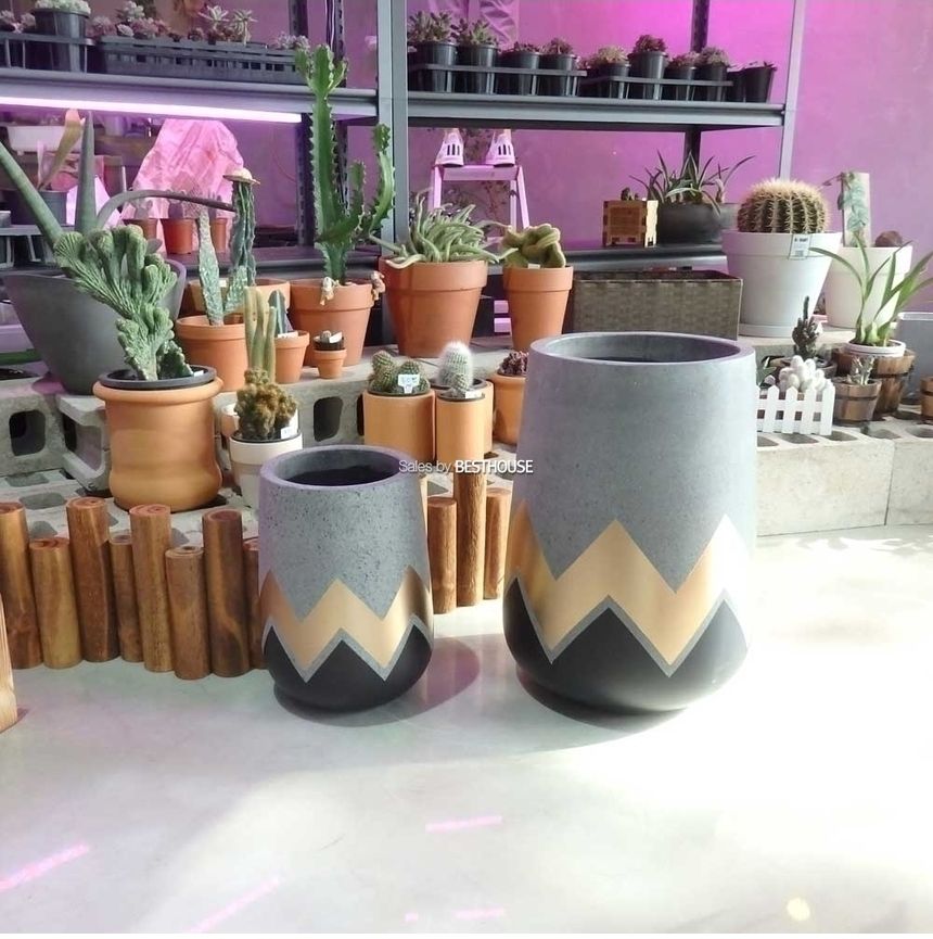 2개셋트 모던 시멘트 화분 긴원형 블랙 지그재그 31x51 23x35cm/화분/꽃화분/식물화분/플라워화분/꽃집화분