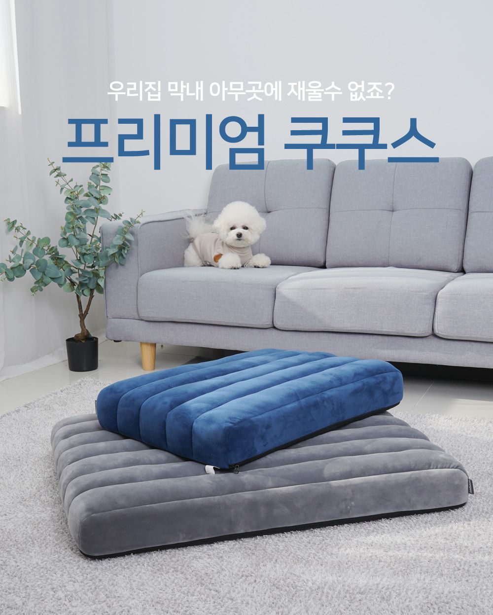 쿠쿠스 침대쿠션 대형 네이비/강아지쿠션/강아지방석/반려견쿠션/반려견쿠션/애견쿠션/애견방석/인테리어소