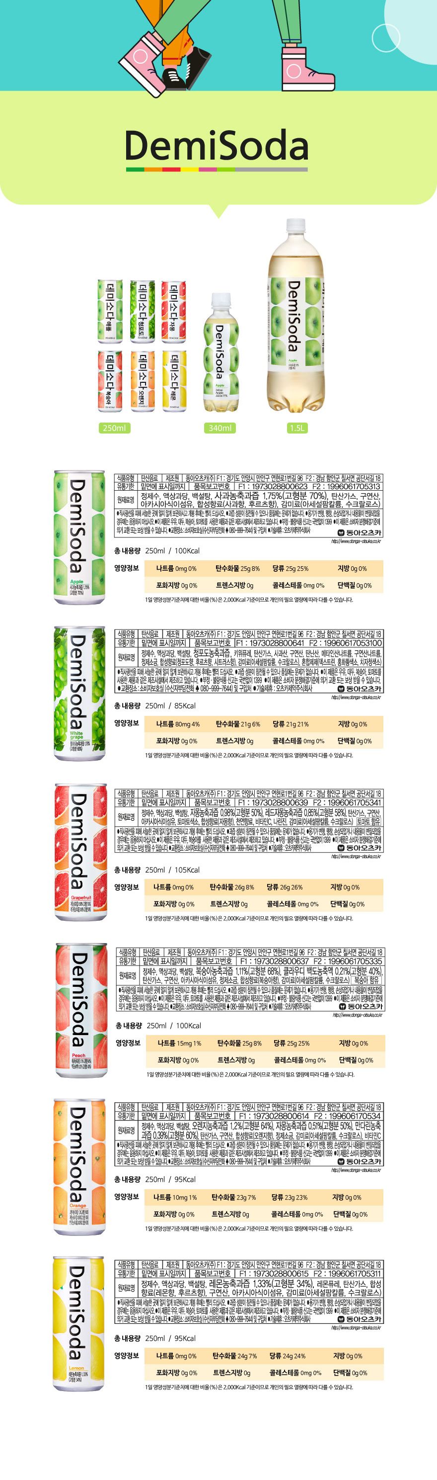 동아오츠카 데미소다250ml 6종 캔음료/데미소다/탄산음료/음료/캔음료/데미소다캔/탄산캔음료/탄산있는캔음