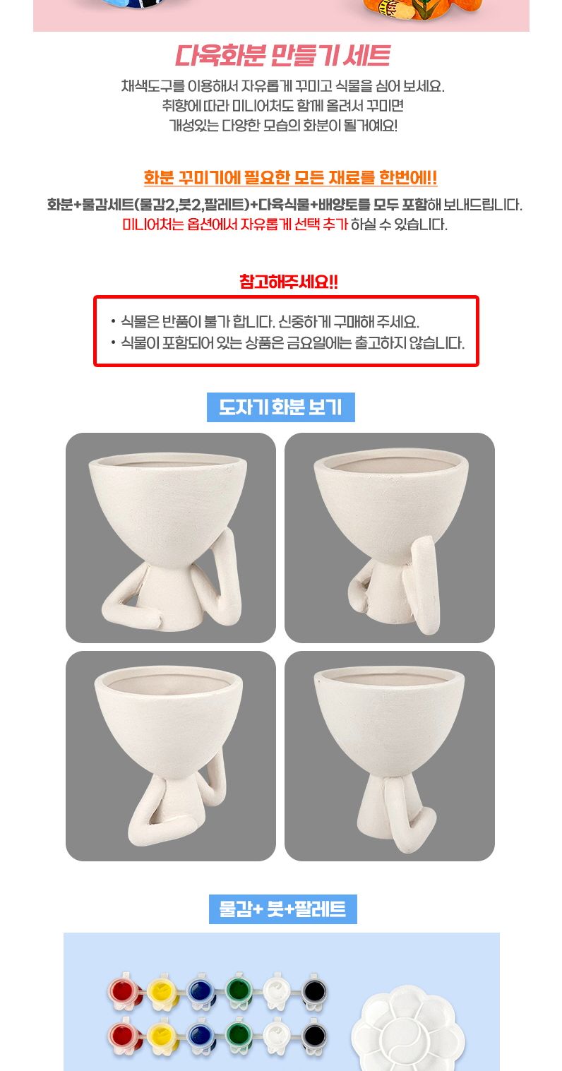 다육식물 얼굴화분 꾸미기세트/화분만들기/미술재료/화분꾸미기/만들기놀이/미술놀이/화분장식/공작놀이