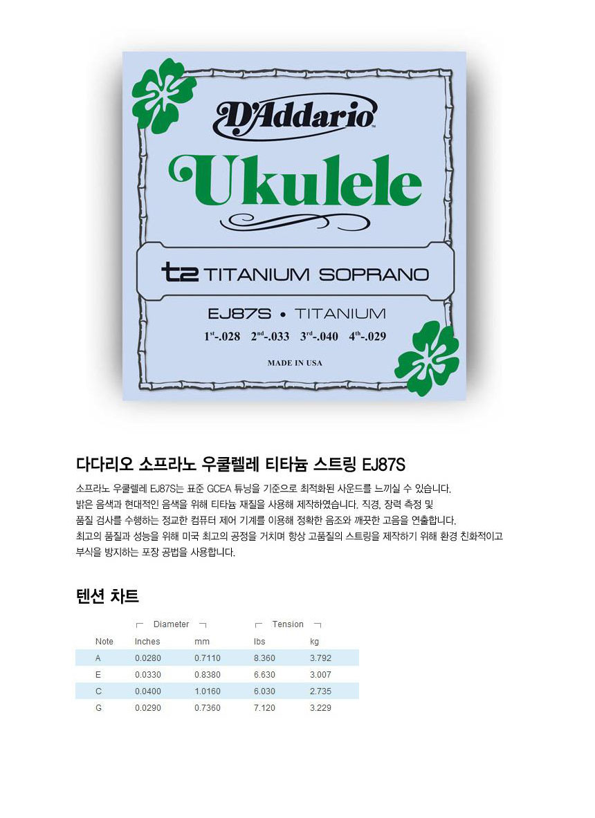 소프라노용 우쿨렐레줄 우쿨렐레현 우크렐레스트링/줄/현세트/줄세트/우쿨렐레줄/우쿨렐레현세트/우쿠렐라