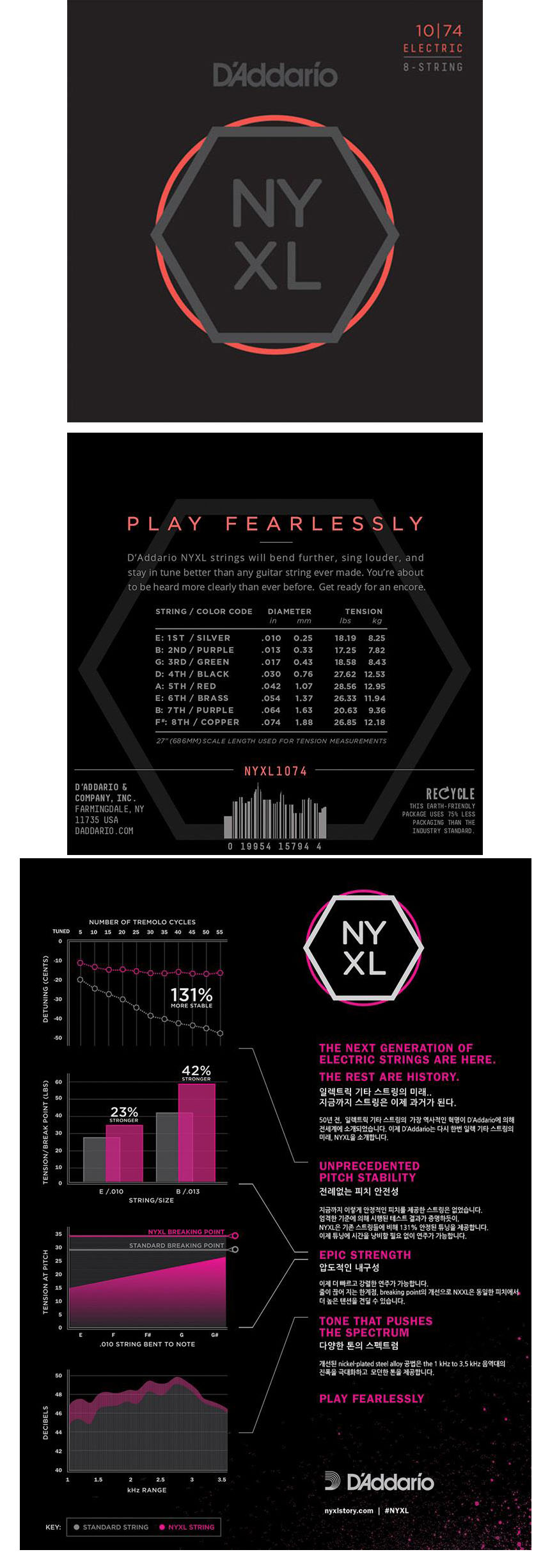 NYXL 일렉기타 8현 스트링 010-074 기타스트링/일렉기타줄세트/기타줄/일렉스트링/기타스트링/일렉기타현/