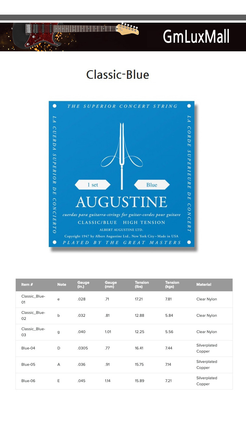 클래식기타스트링 Classic-Blue Kmt75 클래식기타현/클래식스트링/클래식기타현/클래식줄/기타현/기타줄/기