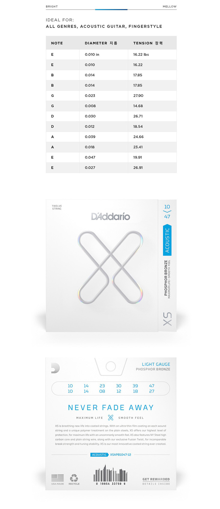 12현 Cjf206 010-047 통기타줄 어쿠스틱기타줄/기타줄/기타줄교체/교체용기타줄/기타악세사리/기타액세사리