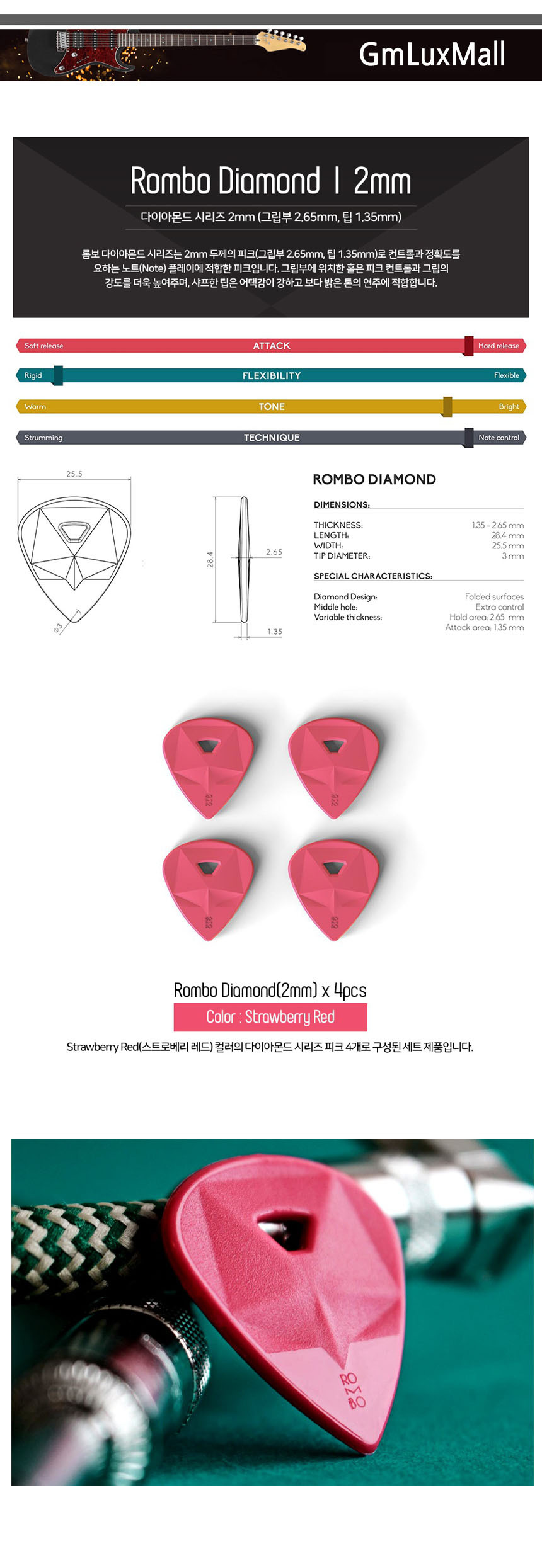 2mm Iat246 기타피크 StrawberryRed (4개)/어쿠스틱기타피크/기타소품/기타액세사리/일렉기타피크/기타용품