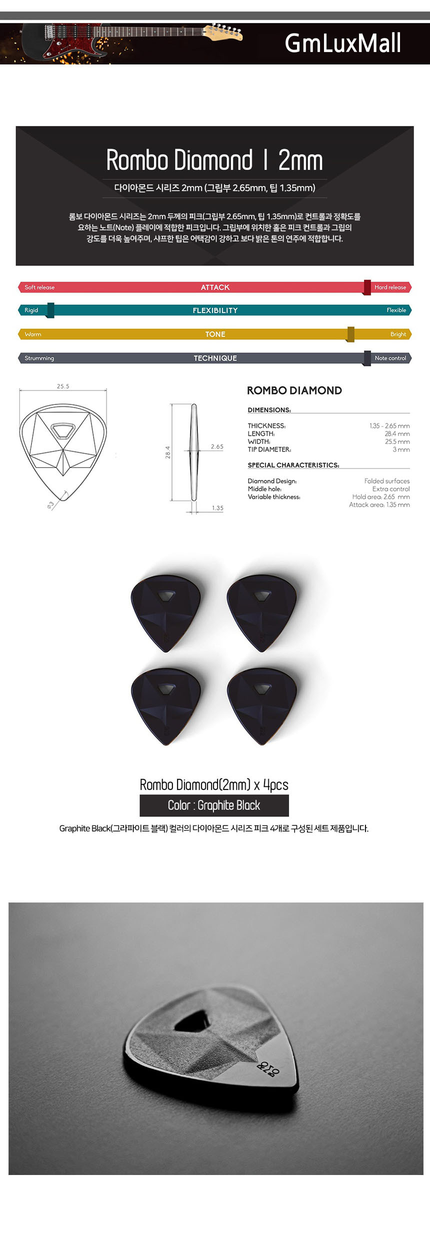 GraphiteBlack (4개) 2mm 기타피크 Iat243/어쿠스틱기타피크/기타액세사리/악기피크/통기타피크/어쿠스틱피