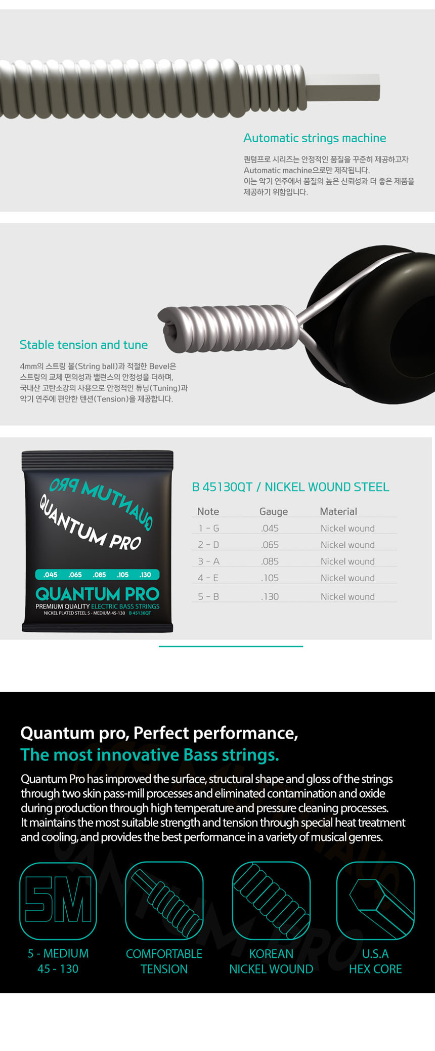 미디움 45-130 OOmt380 5현 베이스스트링/베이스현세트/베이스기타줄/기타줄/기타현/현세트/베이스기타줄세