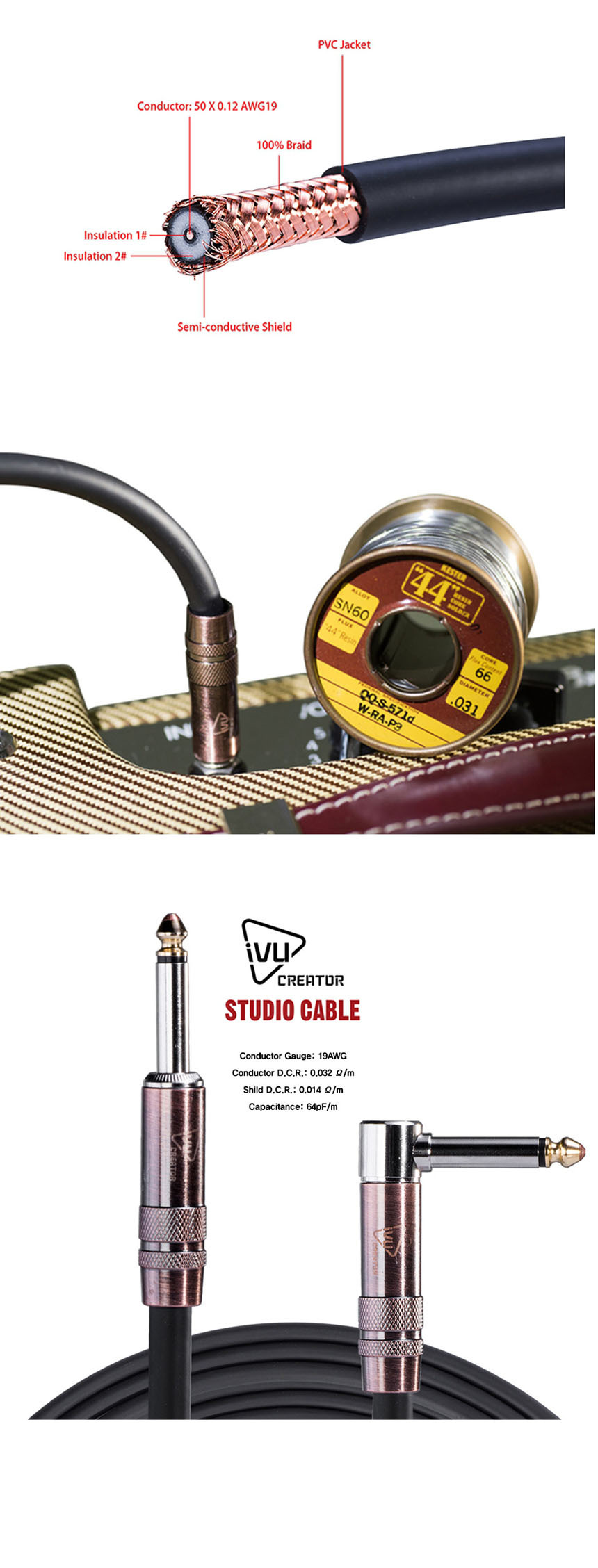 일렉기타 OOmt349 베이스케이블 악기 Studio 3m/케이블/음향케이블/연주용케이블/기타케이블/음향잭/기타연