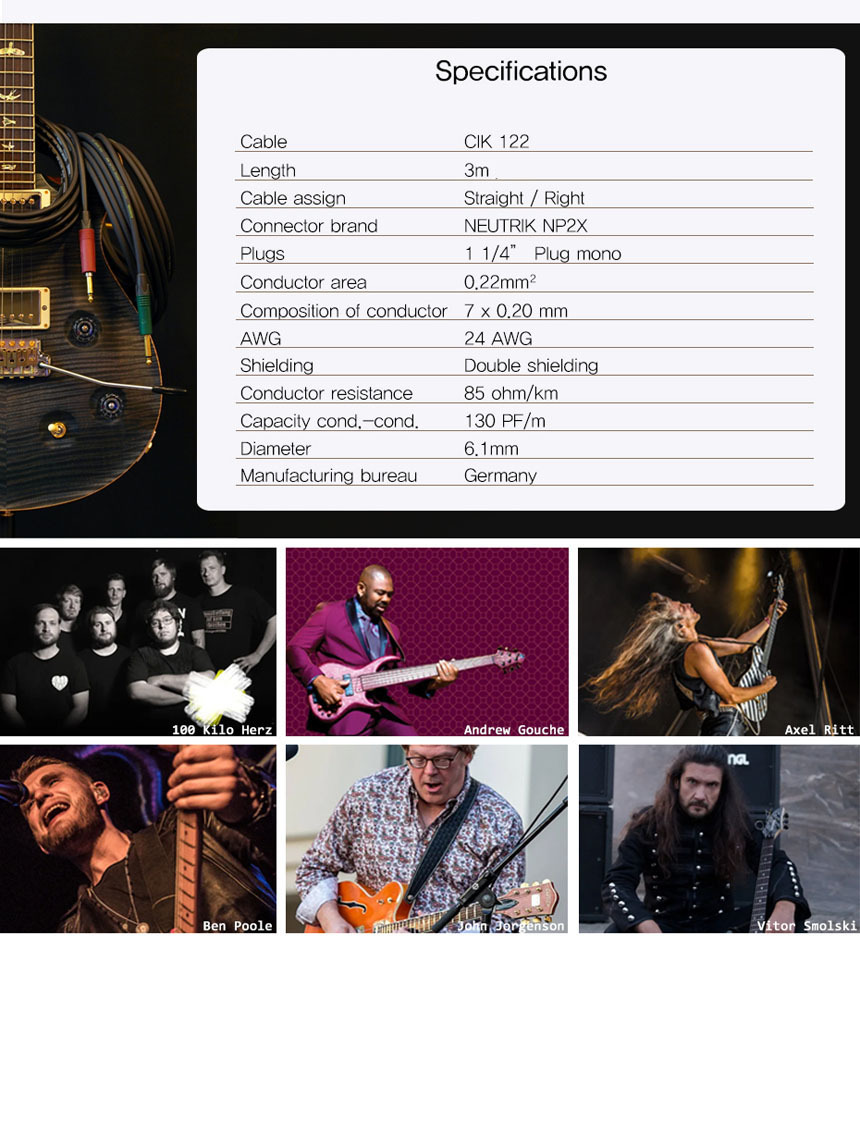 베이스케이블 악기 OOmt221 3m 일렉기타 악기케이블/기타앰프케이블/베이스기타케이블/기타전용케이블/악기