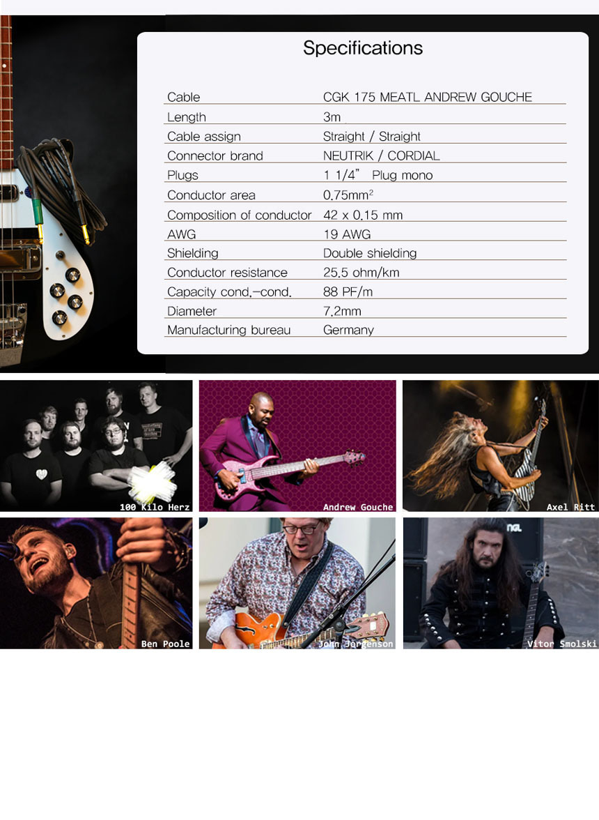 Wine 기타 시그니처 OOmt213 3m 베이스케이블/기타앰프케이블/베이스기타케이블/기타전용케이블/악기케이블