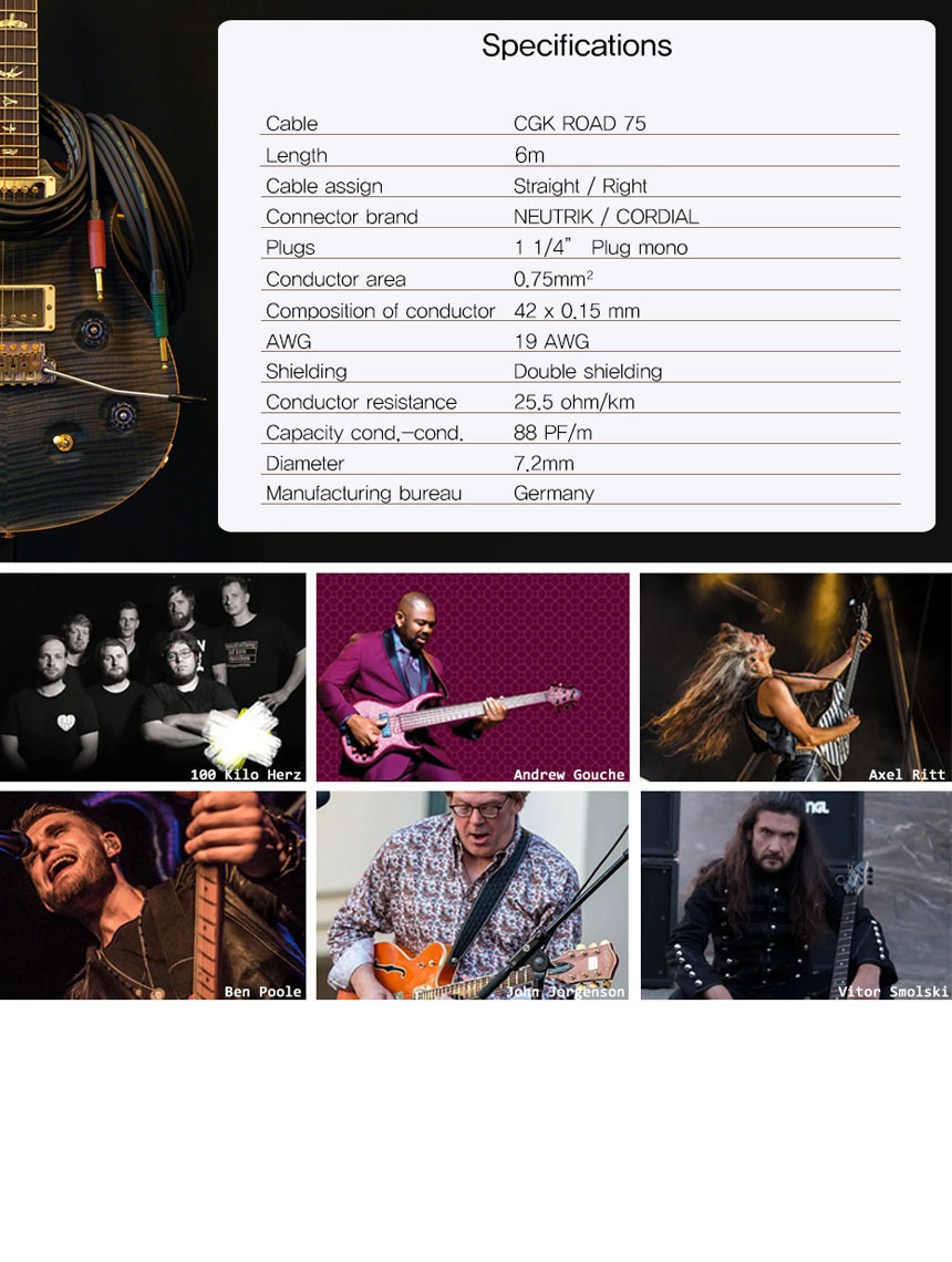 베이스 OOmt209 기타 6m BK 케이블 사일런트/기타앰프케이블/베이스기타케이블/기타전용케이블/악기케이블/