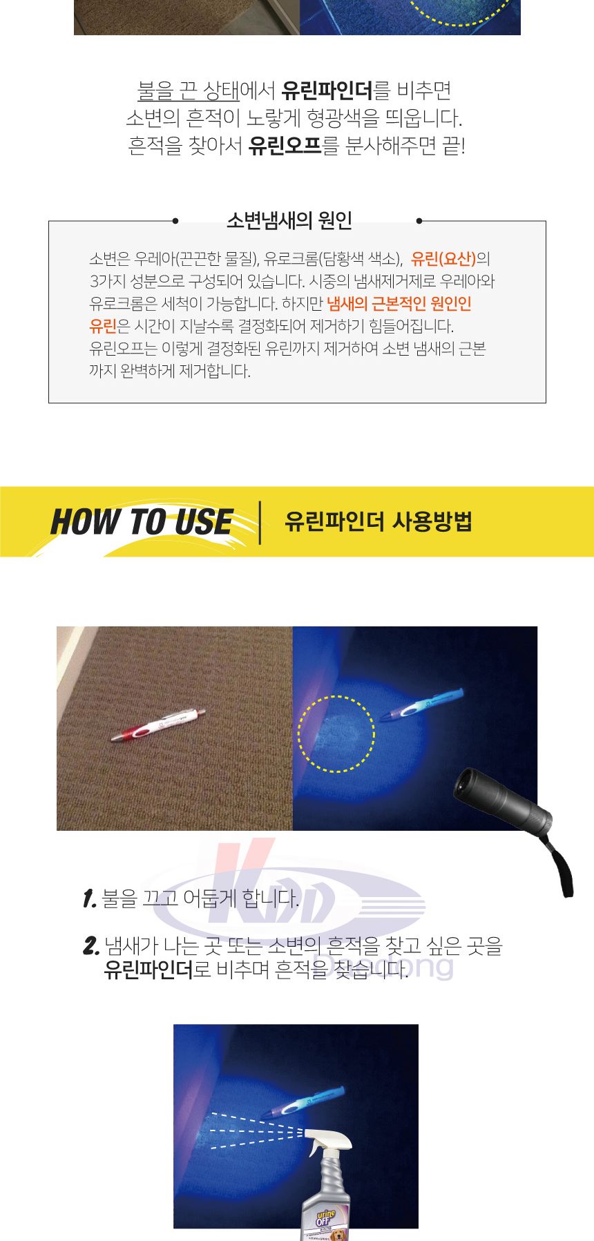 유린오프 유린화인더/소변기냄새제거/소변기세정제/소변감지기/소변기세척기/소변기탈취제/애완견소변탐지
