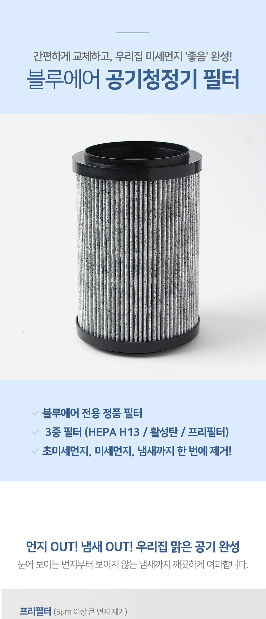 블루에어 소형 공기청정기 필터/공기청정기소품/공기청정기소모품/공기정화기/정화기필터/리필용필터/교체