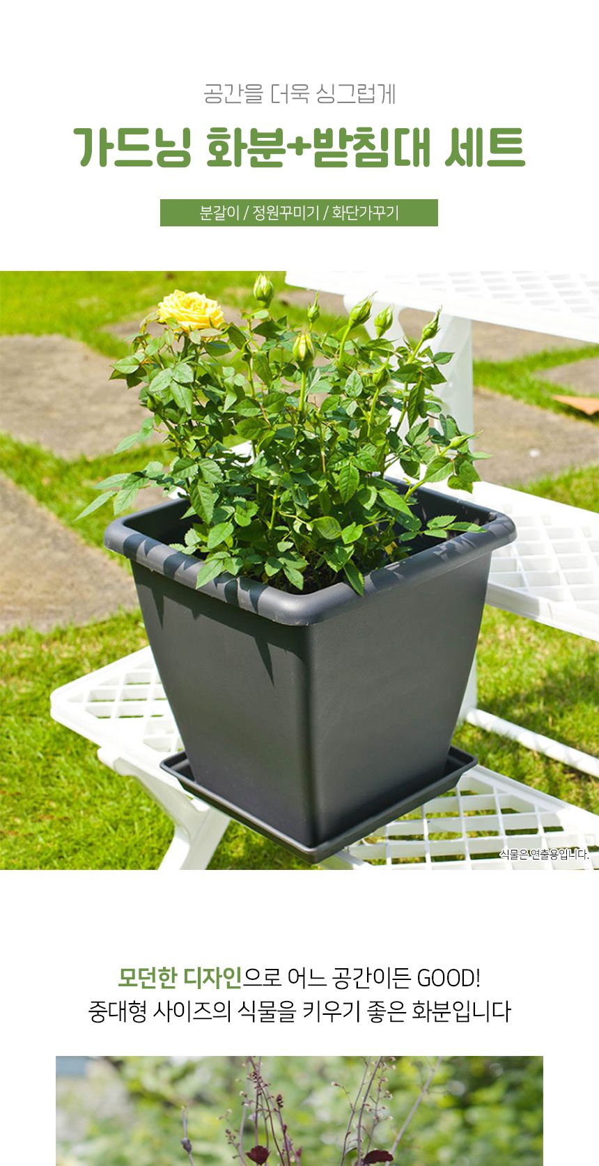 가드닝 화분+받침대 세트(25x25cm) (다크그레이)/장식화분/디자인화분/실내화분/식물화분/화분/인테리어화