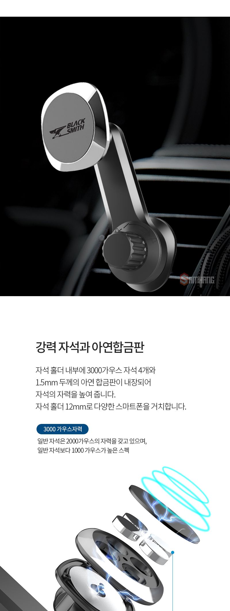 블랙스미스 송풍구 회전 자석 거치대 (2650)/폰거치대/핸드폰거치대/휴대폰거치대/스마트폰거치대/차량용거