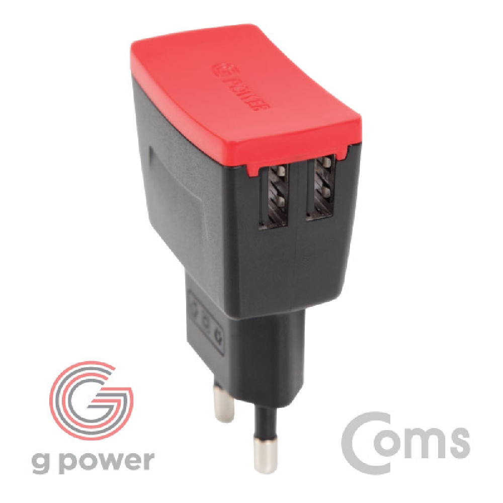 Coms G POWER 가정용 2포트(2port. 2구) 스마트폰 태블릿 멀티 충전기 5V 2A 마이크로 5핀 (Micro 5Pin. Type B) 케이블. Black USB 전원 AC DC
