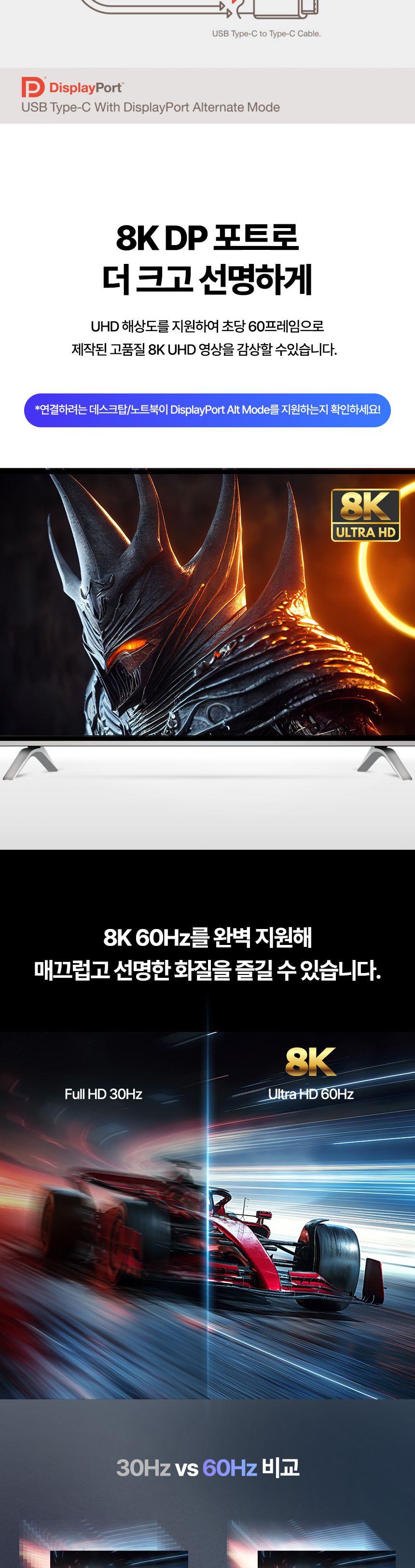 Coms C타입 to 디스플레이포트 컨버터 변환 C type DP 8K 60Hz UHD Displayport/C타입컨버터/듀얼컨버터/디