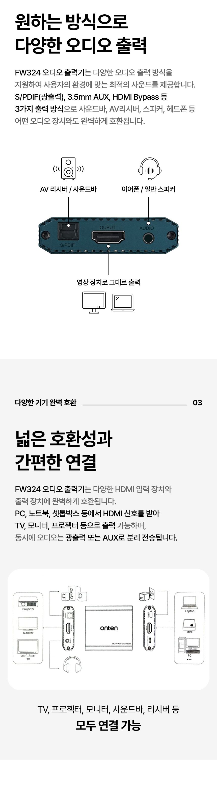 Coms 4K HDMI 오디오 추출기 HDMI+광+3.5mm/영상손실방지오디오출력기/오디오분리기/오디오추출/HDMI오디오