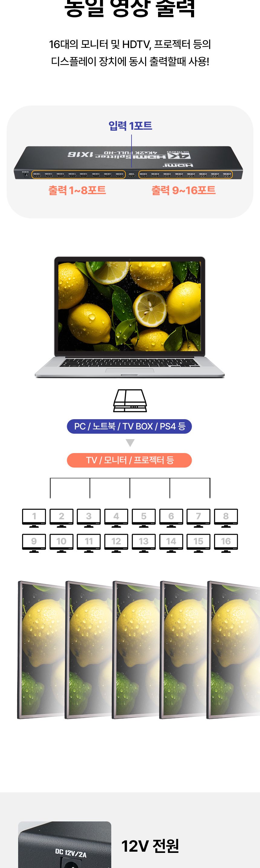 Coms HDMI 1:16 분배기 4K30Hz/영상분배기/모니터분배/비디오분배기/HDMI분배기/모니터분배기/HDMI분배/PC
