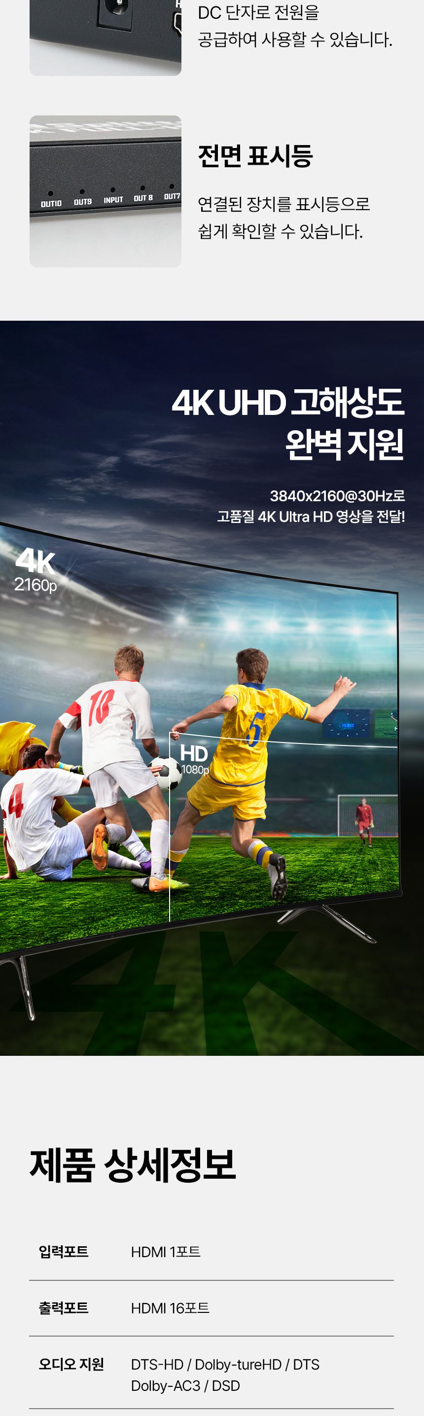 Coms HDMI 1:16 분배기 4K30Hz/영상분배기/모니터분배/비디오분배기/HDMI분배기/모니터분배기/HDMI분배/PC
