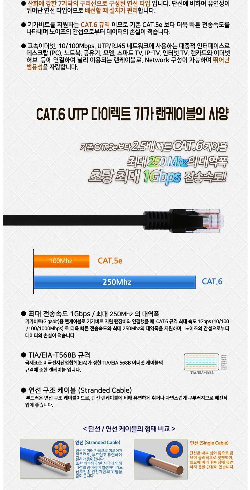 케이블메이트 UTP 랜케이블 10M CAT.6 (7366)/랜케이블/PC랜케이블/컴퓨터랜케이블/네트워크랜케이블/랜선/