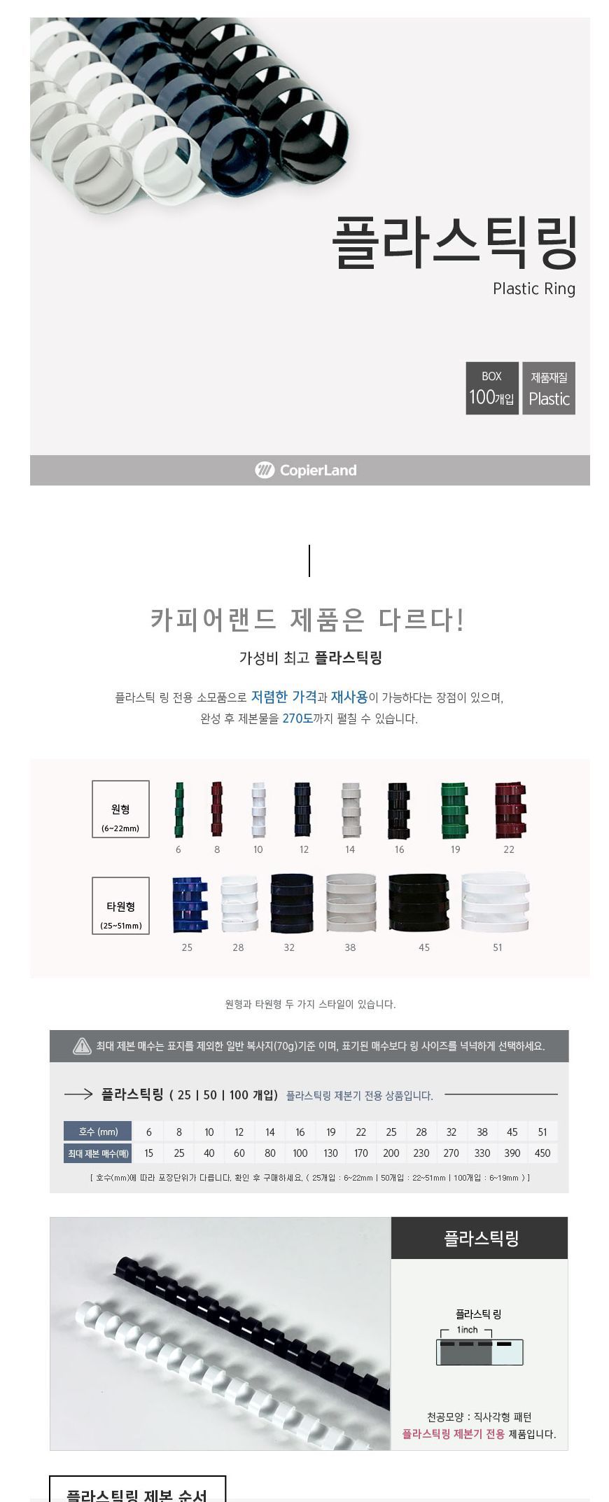 카피어랜드 플라스틱 제본링 28mm 50개입/제본용링/플라스틱링/제본와이어링/다용도제본링/사무용제본링/제