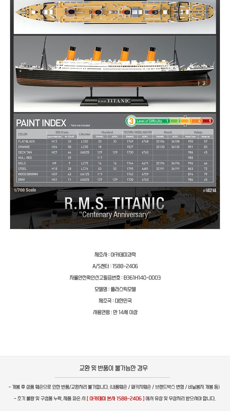 AC00247 MCP 타이타닉 1／700 칼라 버전/프라모델/디자인프라모델/디자인모형/모형배/배모형/타이타닉모형/