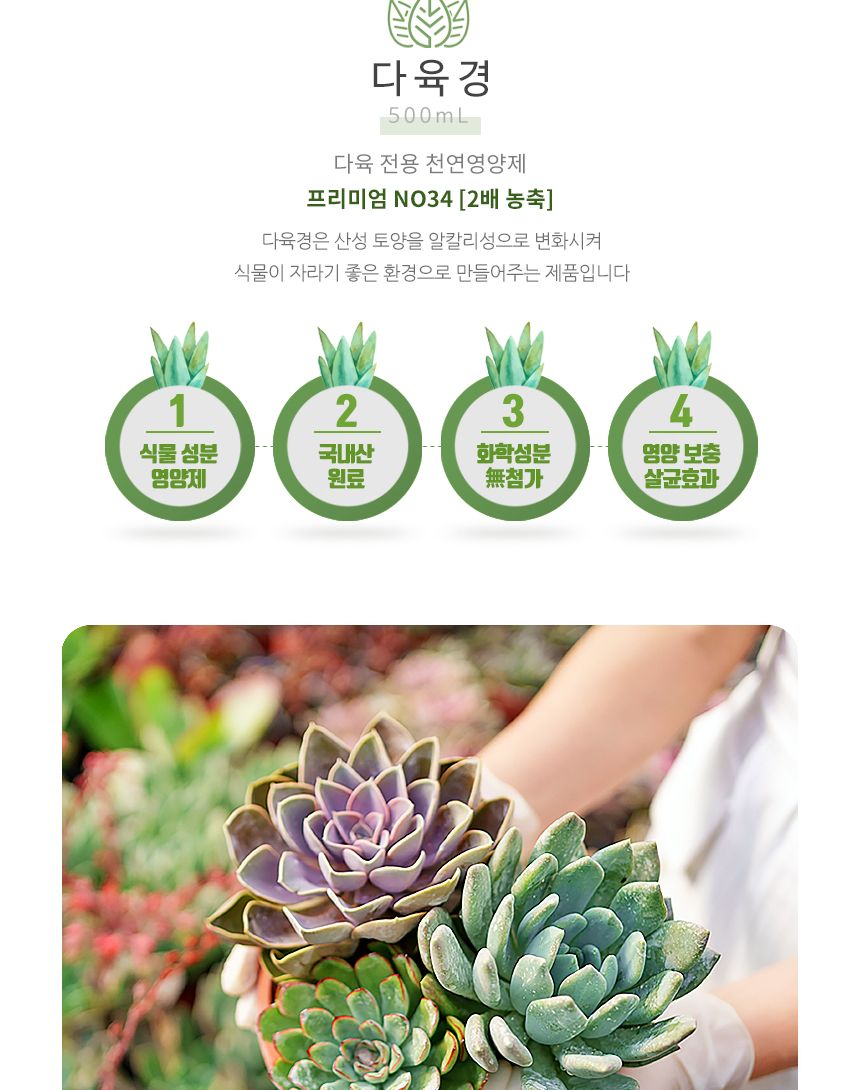 국산 식물영양 살균 다육경 플러스 500ml/다육이키우기/식물키우기/식물용비료/화분키우기/화분비료/다육/