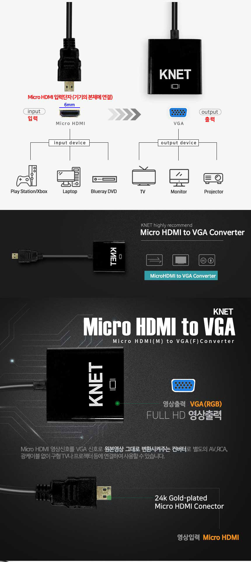 MICRO HDMI TO VGA RGB D-SUB 컨버터 변환젠더 케이블/HDMI/HDMI젠더/HDMI컨버터/HDMI영상젠더/HDMI변환젠