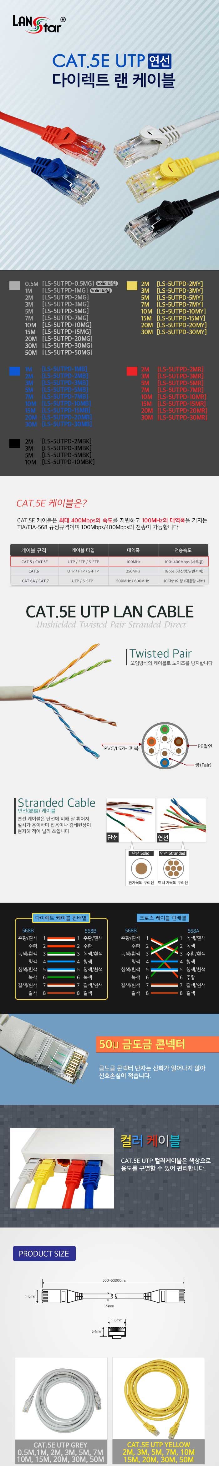 UTP랜케이블 CAT.5E DIRECT 20M Grey/분배기케이블/랜케이블/케이블선/PC케이블/랜연결선/랜선/케이블/컴퓨