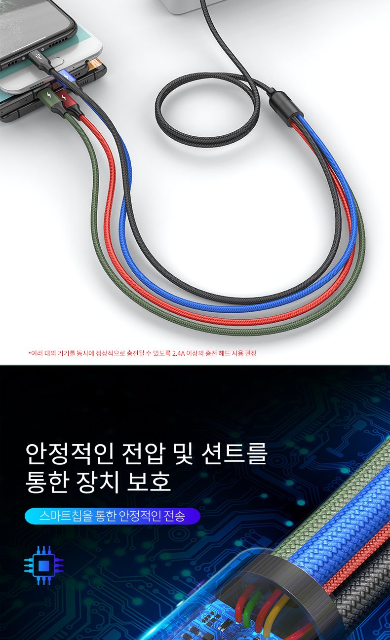 MUAMUA 4in1 문어발 멀티 케이블(C타입 2개 5핀)/멀티케이블/멀티충전선/충전케이블/USB충전기/5핀케이블/C