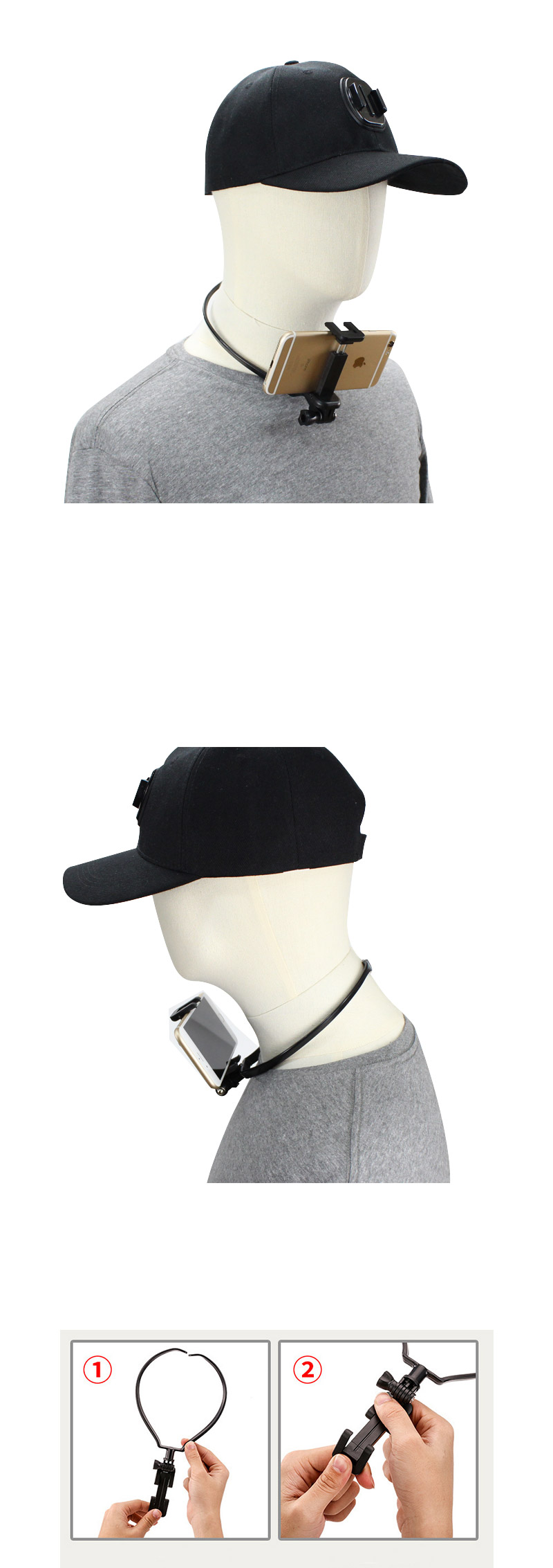 스마트폰 목 넥 마운트 유튜브 인스타 개인 방송 리뷰/넥거치대/개인촬영소품/개인촬영/유투브촬영소품/거